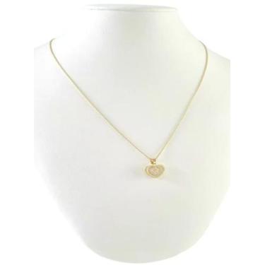 Imagem de Cordão Feminino 1mm Coração Cravejado - Banhado a Ouro 18k - ToJoia18k