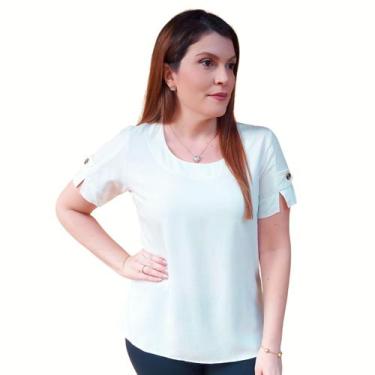 Imagem de Blusa Social Feminina Manga Curta Detalhe Botão Tecido Viscolinho - MA
