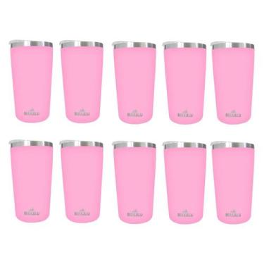 Imagem de Kit 10 Copos Térmicos Aço Inox 420ML Rosa p/ Água Cerveja Café - Quent