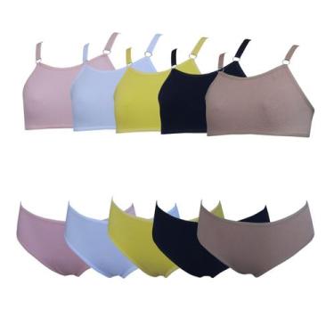 Imagem de Kit 5 Conjunto Calcinha e Sutiã infantil Algodão Lisos - OPTE, GG, Var
