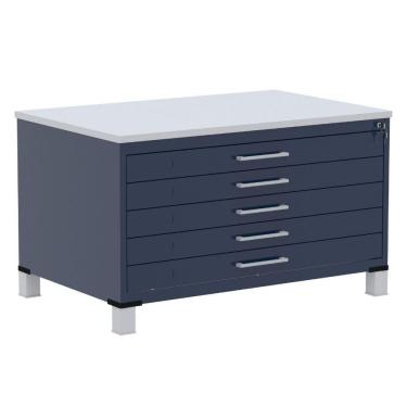 Imagem de Mapoteca 5 Gavetas Pandin 120 cm (Larg) Inmetro Tampo MDP Cinza Estrutura e Gavetas em Aço Azul
