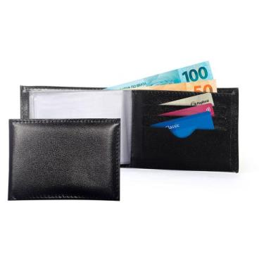 Imagem de Carteira Masculina Slin Preta Lisa Barata Com Porta documentos Rg e Ca