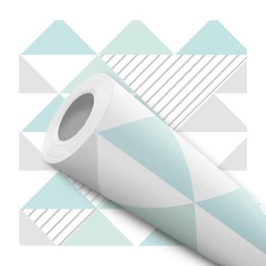 Imagem de Papel De Parede Adesivo Lavável Geométrico Triangulo Tons Verdes Quart