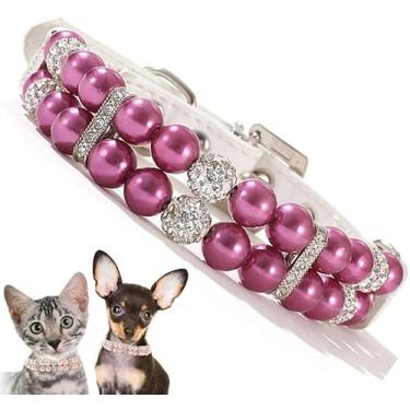 Imagem de Coleira de pérola para cães, colar de pérolas de gato com strass de luxo com contas de diamante, joia para gatinho para meninas pequenas, médias (roxo, PP (pescoço para 14 a 20 cm)