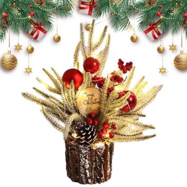 Imagem de Árvore de Natal iluminada para mesa,Árvore de Natal pequena para mesa com luzes | Decoração de árvore de férias | Enfeites de árvores de Natal Pequena decoração de árvore de Natal para mesa de casa