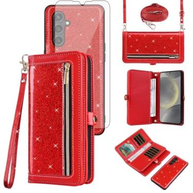 Imagem de Asuwish Capa de celular para Samsung Galaxy S24 Plus/S25 Plus S24+ S25+ 5G com zíper carteira celular com alça protetora de tela Bling Glitter Flip Card Holder S24Plus 24S + S 24 24+ S25Plus 25S 25+