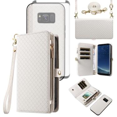 Imagem de Asuwish Capa de celular para Samsung Galaxy S8 carteira com zíper destacável com protetor de tela de vidro temperado alça transversal alça flip compartimento para cartão S 8 8S Edge SM-G950U mulheres