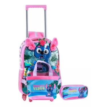 Imagem de Kit Mochila Rodinha Escolar Coala Orelhinhas Pelucia Menina 3 peças