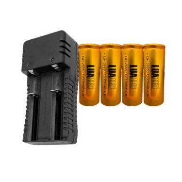 Imagem de Kit 1 Carregador De Bateria Bivolt Preto 18650 E 4 Baterias De Alta Qu