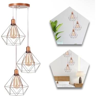 Imagem de Pendente Diamante Rose Gold Pirâmide Aramado Base Tripla, Fio Cristal