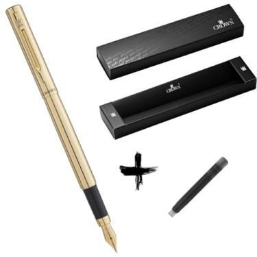 Imagem de Kit Caneta Crown Capricci Tinteiro Ponta de Pena Iridium Alemã + Case Exclusiva Crown + Refil Extra Preto (Ouro)