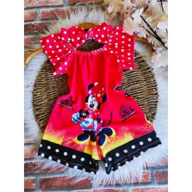 Imagem de Macacão Baby Baby Menina Infantil Temático Minnie Vermelho + Laço de C