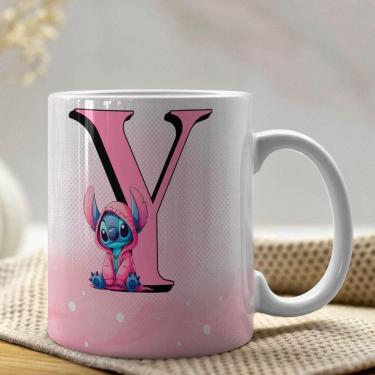 Imagem de Caneca De Porcelana Stitch Letras A-z 325ml Rosa Y