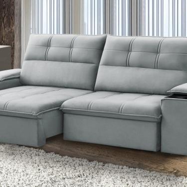 Imagem de Sofá Retrátil e Reclinável França 250 cm com Porta Copos e Objetos Prata