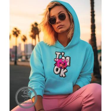 Imagem de Moletom Feminino I'M ok, Está tudo bem Blusão casaco feminino com bols