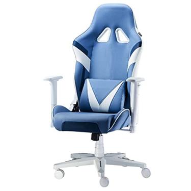 Imagem de Cadeira reclinável de corrida de videogame, cadeira de mesa giratória ergonômica de couro executivo, cadeira giratória ajustável para computador, para mulheres, adultos, meninas, azul, confortável,