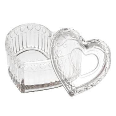 Imagem de WHJY Caixa de joias de vidro para meninas, recipiente em forma de coração, com tampas, pequeno organizador de bugigangas decorativas, para decoração de quarto, frasco de armazenamento cristalino para