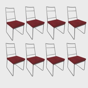 Imagem de Kit 08 Cadeiras Sala de Jantar Escritório Office Stark Industrial Ferro Prata Sintético Vermelho - Ahz Móveis