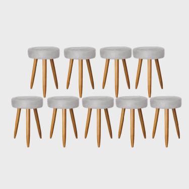 Imagem de Kit 09 Banqueta Alta Julia 50cm Bar Cozinha Balcão Bistrô Pé Palito Caramelo Tecido Sintético Cinza - Ahz Móveis