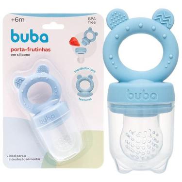 Imagem de Porta Frutinhas Em Silicone Com Mordedor Infantil 6m+ Buba, Azul Ursin