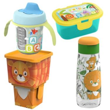 Imagem de Kit Bebe Copo Transição Antivazamento Garrafa Pote Organizador Duplo 5 Peças Infantil Safari