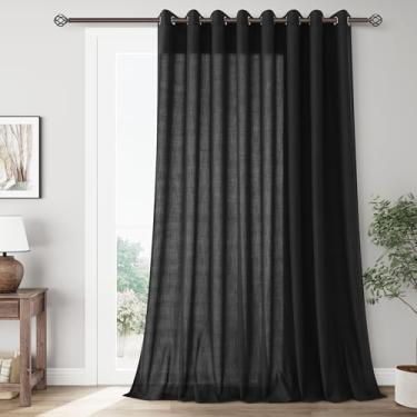 Imagem de Cortinas pretas de linho transparente de 254 cm de largura, 1 painel para sala de jantar, divisória semitransparente, com ilhós, filtragem de luz, porta de vidro deslizante, elegante privacidade