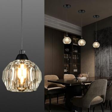 Imagem de Weesalife Lustres De Cristal Para Sala De Jantar, Luminárias Sobre A Mesa, Luminária Pendente Moderna Preta De 1 Luz, Iluminação Pendente De Cristal Para Ilha De Cozinha, Banheiro E Bar