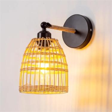 Imagem de Luminária de parede estilo fazenda com gaiola de corda de cânhamo E27, feita à mão, para canto de café, para quarto, sala de estar, corredor e cozinha (G)