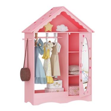 Imagem de UTEX Armazenamento de fantasia infantil com espelho, armário de guarda-roupa infantil, armário de fantasia para meninas, organizador de fantasia infantil com armário de armazenamento para quarto de