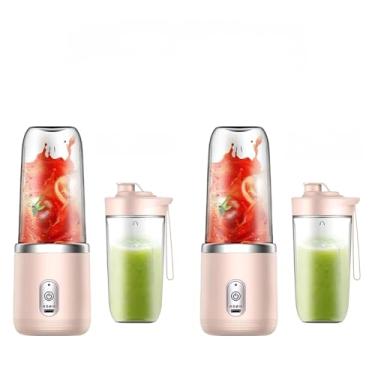 Imagem de Espremedor Elétrico Mini Liquidificador Portátil 4 Lâminas De Suco De Alimentos Misturador 400ml (2 COPOS ROSA KIT 2)