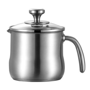 Imagem de Panela de aço inoxidável de 1,8 litros com bico e tampa de vidro – perfeita para ferver leite, fazer molhos, massas e macarrão | Sem revestimento, fácil de limpar, essencial para cozinha