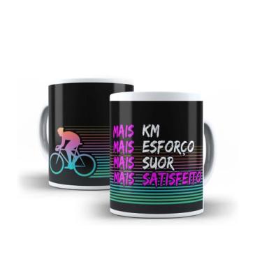 Imagem de Caneca Porcelana Ciclismo + Km, + Esforço, + Satisfeito Bike Presente 