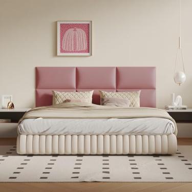 Imagem de MAQQL Cabeceira Queen Pink Free-Standing – 6 painéis DIY para cama com couro sintético macio, painéis de 61 x 30 cm (design de perfil baixo)