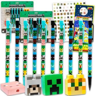 Imagem de Minecraft Mechanical Pencils and Erasers Party Favors Bulk, 20 Pencils and 8 Erasers for Goodie Bags, Loot Bags, Classroom Prizes Plus More | Minecraft Party Supplies Kids, Boys, Girls