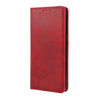 Imagem de LYJSMGZ Capa de couro para iPhone 16E, capa de telefone carteira masculina e feminina, compartimentos para cartões, fecho magnético, capa flip em pé, proteção contra quedas, vermelha, 16E