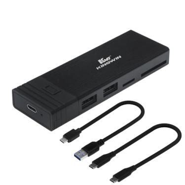 Imagem de Kingwin Gabinete SSD M.2 NVMe USB-C 3.2 Gen 2 com leitor de cartão e hub USB – Adaptador SSD externo de 10 Gbps para unidades NVMe M-Key/B+M Key