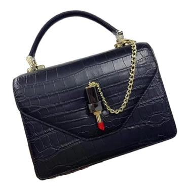 Imagem de Bolsa feminina de couro de crocodilo genuíno chique pequena bolsa feminina de couro jacaré verdadeiro bolsa de ombro única, Preto, 21cm(Width) x 15cm(Height) x 8.5cm(Deep)