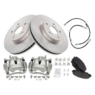 Imagem de TRQ Kit de pastilha de freio frontal e rotor premium de cerâmica revestida com G compatível com Toyota Mirai 2006-2018 RAV4 2016-2019