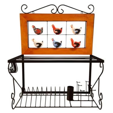 Imagem de Escorredor de Louça 60 cm em Ferro com Detalhes em Madeira Estilo Paneleiro, Pintura Antiferrugem Resistente e Sofisticado - caipira