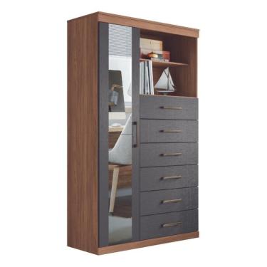 Imagem de Cômoda Espelhada 6 Gavetas 1 Porta Suzhou Jatobá Grafite