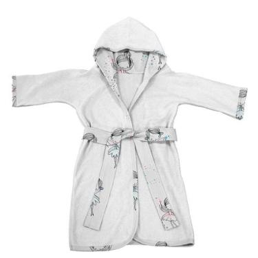 Imagem de Roupão Infantil Tecebem Com Capuz Malha Carlota Plush Atoalhado Branco