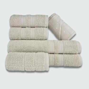 Imagem de Jogo De Toalha 6 Pç Gigante Felpuda Lisboa 100% Algodão Bege - Toalhas