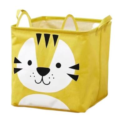 Imagem de Baú de Brinquedos Infantil Dobrável Quadrado – Organizador Multiuso com Estampa Animal, Porta Brinquedos para Quarto(amarelo tigre)