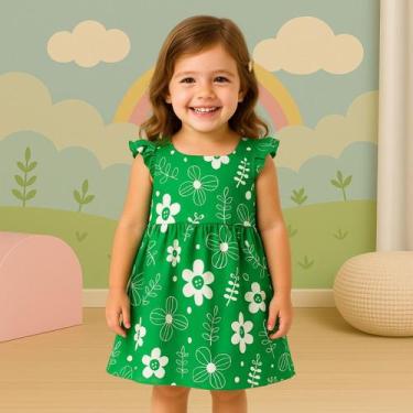 Imagem de Vestido Infantil Meia Malha Verde Itália Floral Confortavel Sofisticad