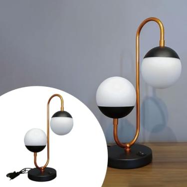 Imagem de Luminária de Mesa Abajur Jabuticaba Jennifer Duplo Globo 10cm com Interruptor na Base Estrutura Alumínio com Acabamento em Pintura Eletrostática (Cobre Envernizado com Preto Micro Textura Fosco)