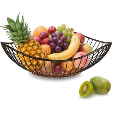 Imagem de Tigela de frutas de arame, cesta de frutas de metal, tigela de frutas preta para bancada de cozinha, bancada, lanche, pão, cesta de armazenamento de doces, cesta de legumes, peça central de decoração