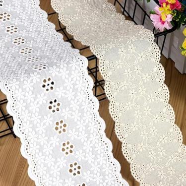 Imagem de GorinsKani Acabamento de renda com ilhós de 3 jardas de algodão bordado floral recortado acabamento em tecido para costura vestuário saia extensor casamento decoração de casa suprimentos de artesanato