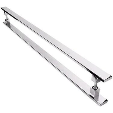 Imagem de Puxador Inox Duplo Para Porta - Barra Chata Cromado - 80 Cm - Ideal