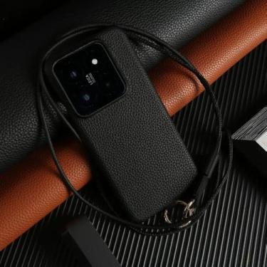 Imagem de Capa de couro de luxo para Xiaomi 14T Pro 14pro 13pro 11T 13Ultra com alça transversal e cordão, preta, para Xiaomi 13 Pro
