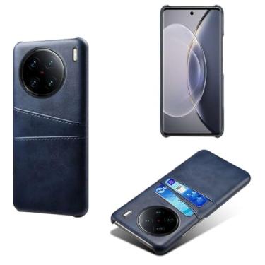 Imagem de Capas Compatível com VIVO X90 PRO PLUS,Caso de couro PU-Tampa de telefone a prova de choque com 2 slots de cartão,Proteção anti-impressão digital e anti-gota-Blue